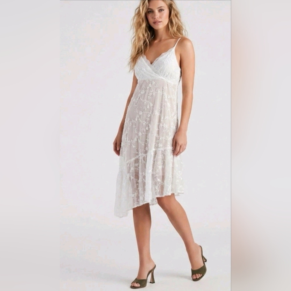 POL Asymmetrical Spaghetti Strap Summer Dress With Lace Trim- In "Olive Green"